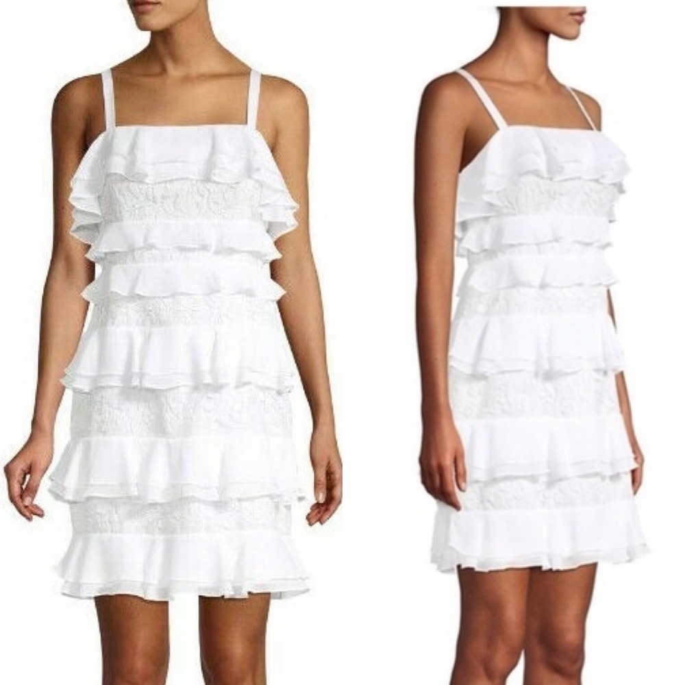 Lilly Pulitzer Olive Resort White Lace Tiered Ruffle Chiffon Dress Coquette 00